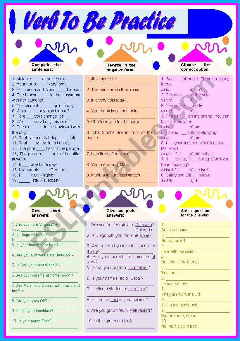 Verb To Be Practice  exercises to provide practice and understanding [6 tasks] KEYS INCLUDED ((2 pages)) ***editable